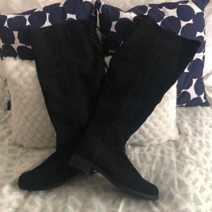 Over the knee wide leg suede boots